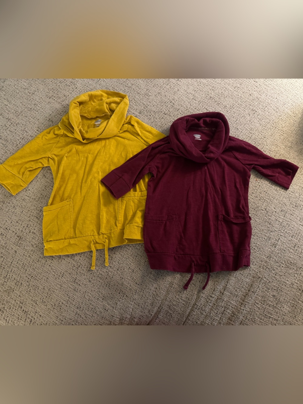 Old Navy Girls Cowl Neck Hoodie Tunic - Mustard Yellow & Burgundy